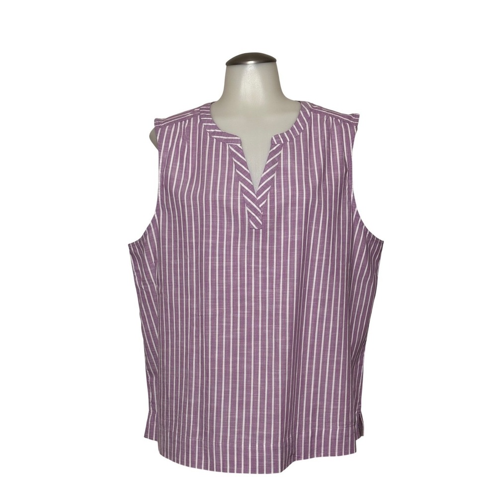 Natural Reflections Sleeveless Shirt Women XL Dusty Lavender NEW Striped Split V
